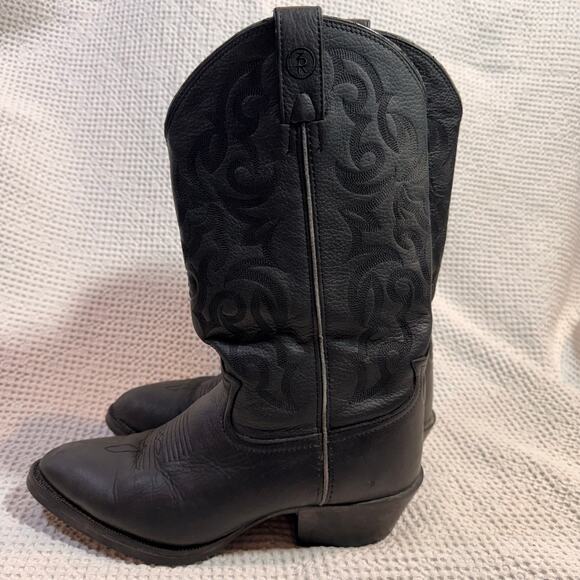 Tony Lama Black Leather Stitched Detail Almond Toe Cowboy Boots Size 8.5 EE main image 4